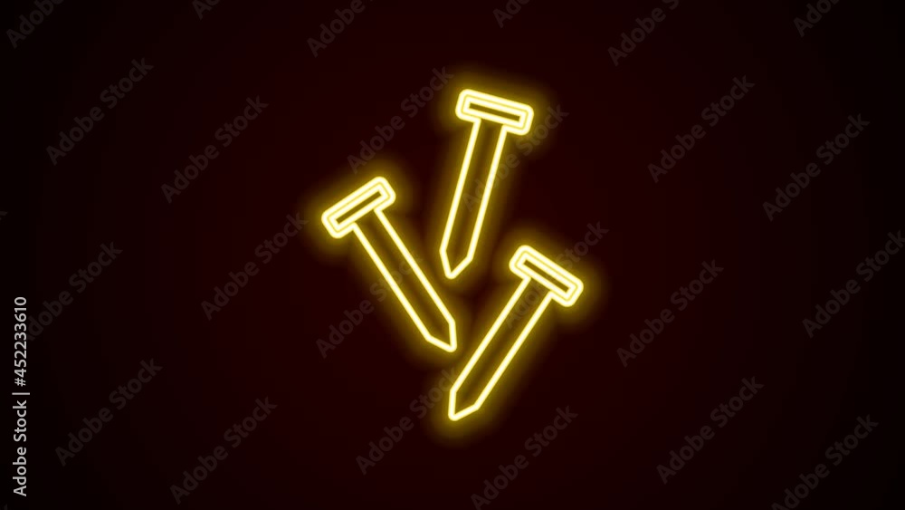 Glowing neon line Metallic nails icon isolated on black background. 4K Video motion graphic animation Glowing neon line Metallic nails icon isolated on black background. 4K Video motion graphic animation