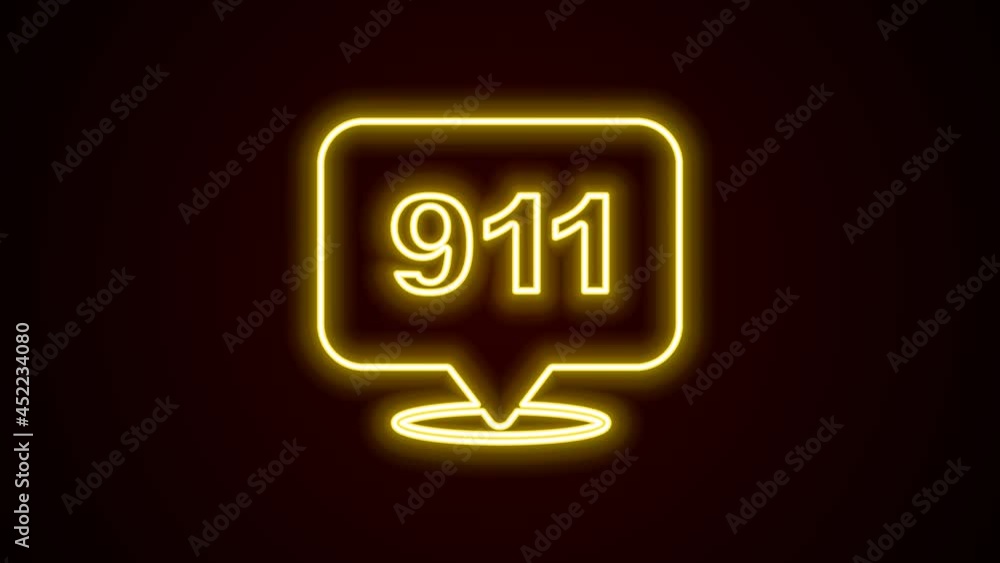 Glowing neon line Telephone with emergency call 911 icon isolated on black background. Police, ambulance, fire department, call, phone. 4K Video motion graphic animation Glowing neon line Telephone with emergency call 911 icon isolated on black background. Police, ambulance, fire department, call, phone. 4K Video motion graphic animation