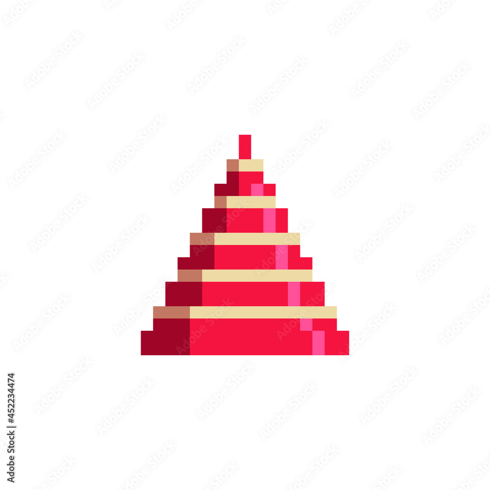 Red cone, cap. Hat icon. Pixel art style. 8-bit. Game assets. Mobile apps design. Isolated abstract vector illustration. Red cone, cap. Hat icon. Pixel art style. 8-bit. Game assets. Mobile apps design. Isolated abstract vector illustration.