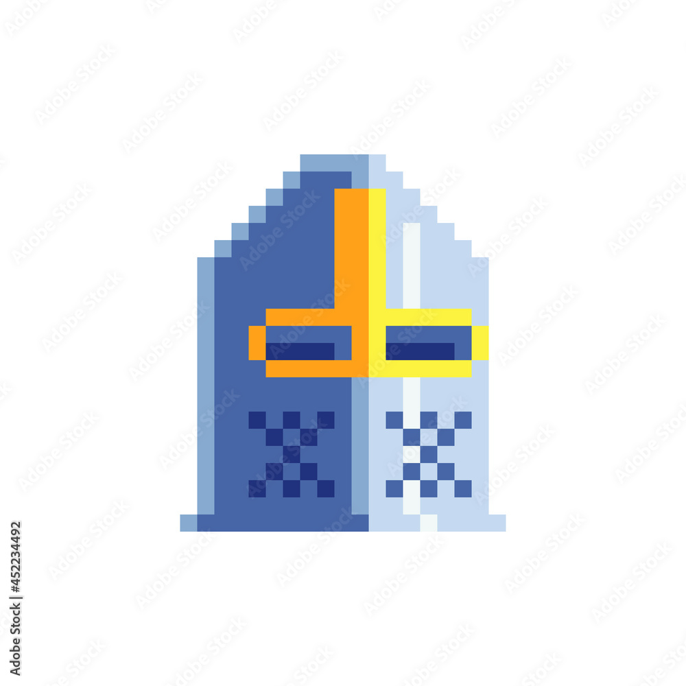 Pixel art. Knight's helmet. Stickers design. Video game sprite