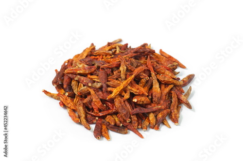 dried chili on white background.