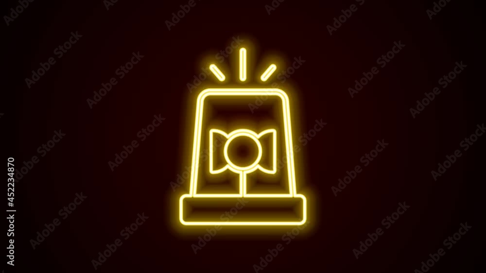 Glowing neon line Flasher siren icon isolated on black background. Emergency flashing siren. 4K Video motion graphic animation Glowing neon line Flasher siren icon isolated on black background. Emergency flashing siren. 4K Video motion graphic animation