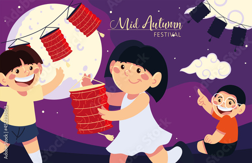 kids and mid autumn card