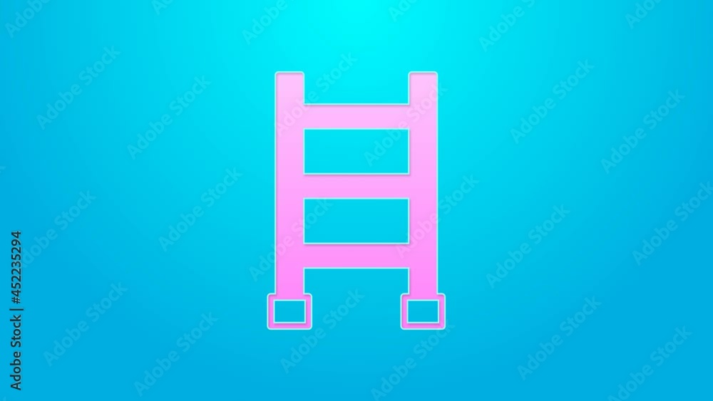 Pink line Fire escape icon isolated on blue background. Pompier ladder. Fireman scaling ladder with a pole. 4K Video motion graphic animation Pink line Fire escape icon isolated on blue background. Pompier ladder. Fireman scaling ladder with a pole. 4K Video motion graphic animation