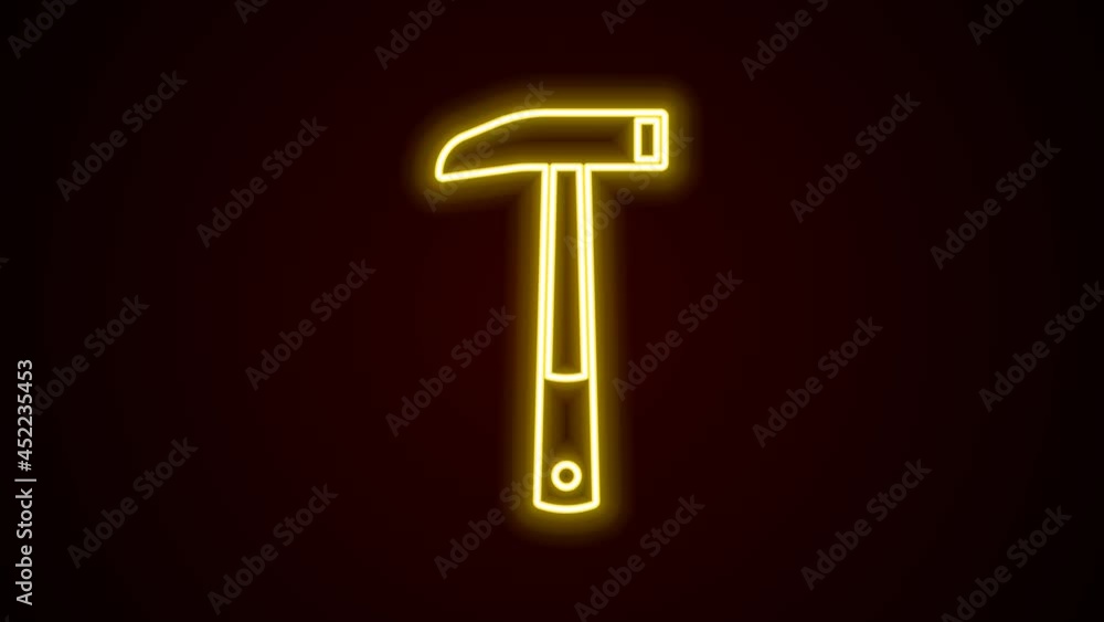 Glowing neon line Firefighter axe icon isolated on black background. Fire axe. 4K Video motion graphic animation Glowing neon line Firefighter axe icon isolated on black background. Fire axe. 4K Video motion graphic animation