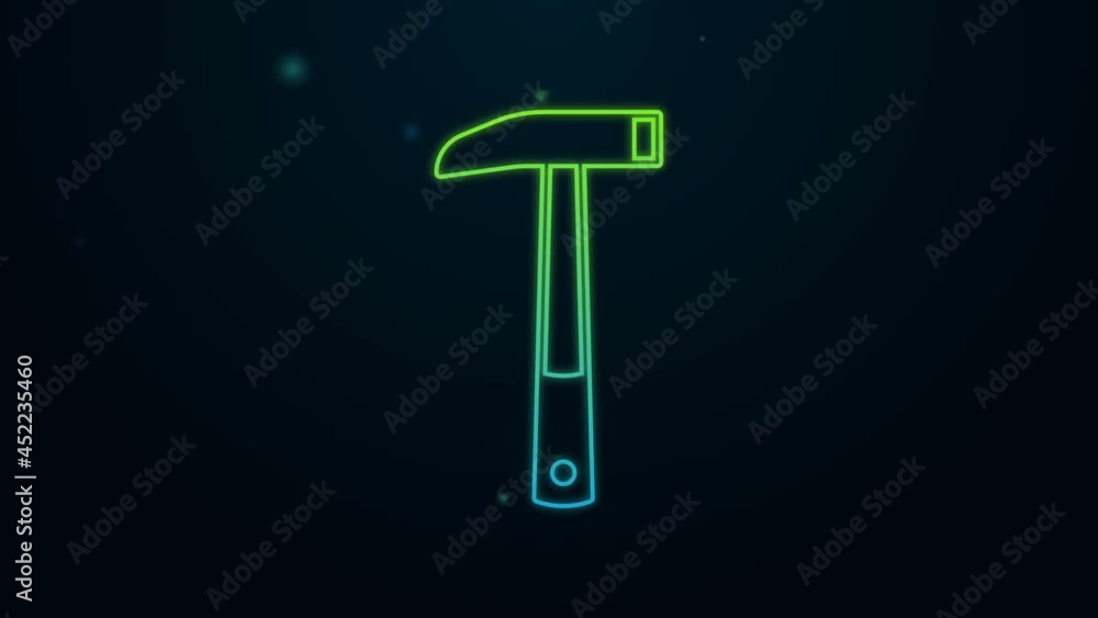 Glowing neon line Firefighter axe icon isolated on black background. Fire axe. 4K Video motion graphic animation Glowing neon line Firefighter axe icon isolated on black background. Fire axe. 4K Video motion graphic animation