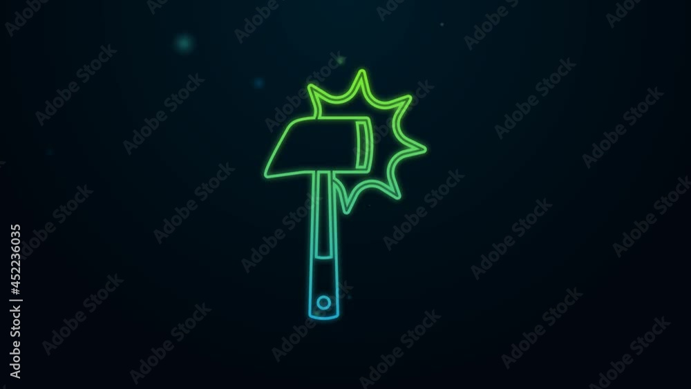 Glowing neon line Firefighter axe icon isolated on black background. Fire axe. 4K Video motion graphic animation Glowing neon line Firefighter axe icon isolated on black background. Fire axe. 4K Video motion graphic animation