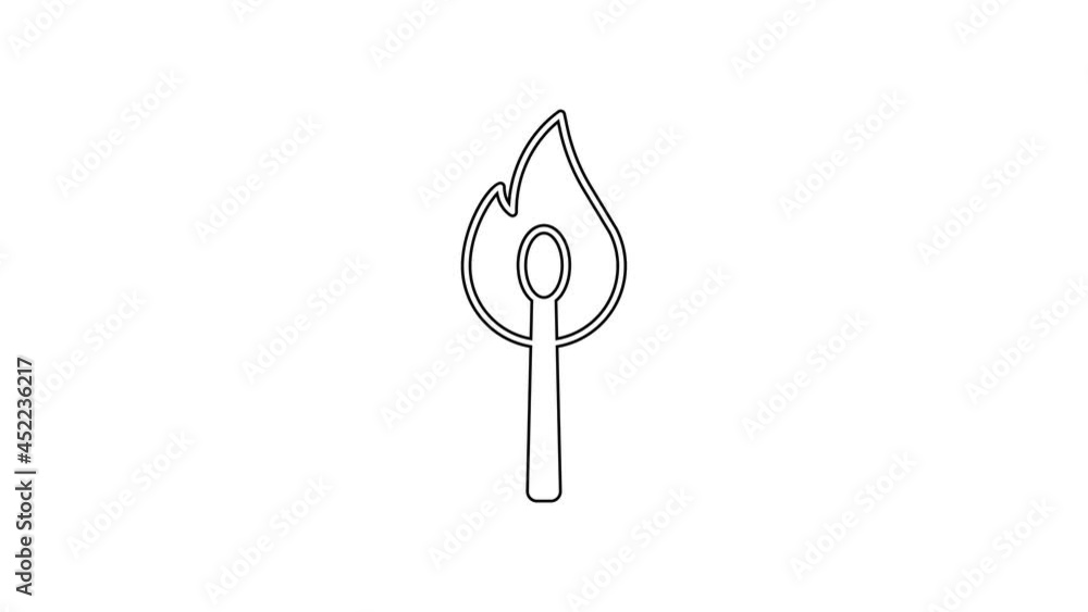 Black line Burning match with fire icon isolated on white background. Match with fire. Matches sign. 4K Video motion graphic animation Black line Burning match with fire icon isolated on white background. Match with fire. Matches sign. 4K Video motion graphic animation