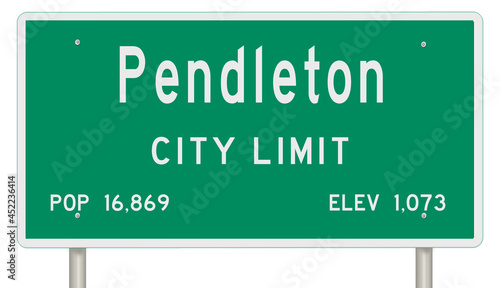 Rendering of a green Oregon highway sign with city information photo
