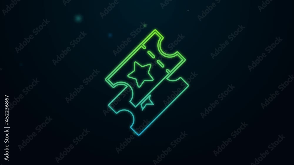 Glowing neon line Cinema ticket icon isolated on black background. 4K Video motion graphic animation Glowing neon line Cinema ticket icon isolated on black background. 4K Video motion graphic animation