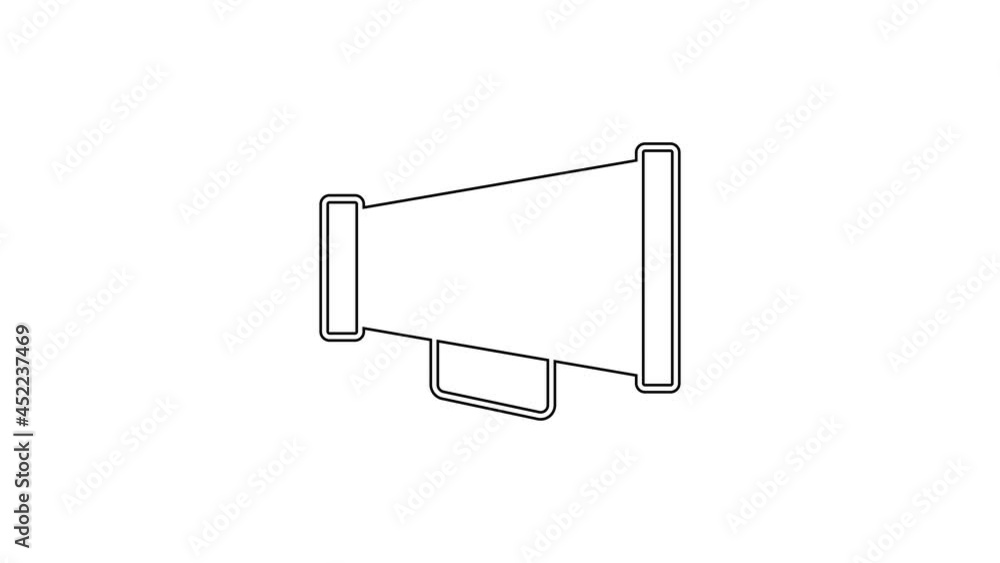 Black line Megaphone icon isolated on white background. Speaker sign. 4K Video motion graphic animation Black line Megaphone icon isolated on white background. Speaker sign. 4K Video motion graphic animation