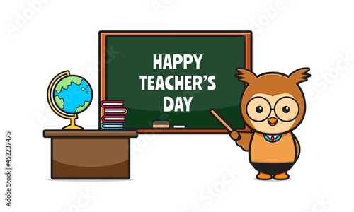 Cute owl celebrate teacher's day cartoon icon illustration