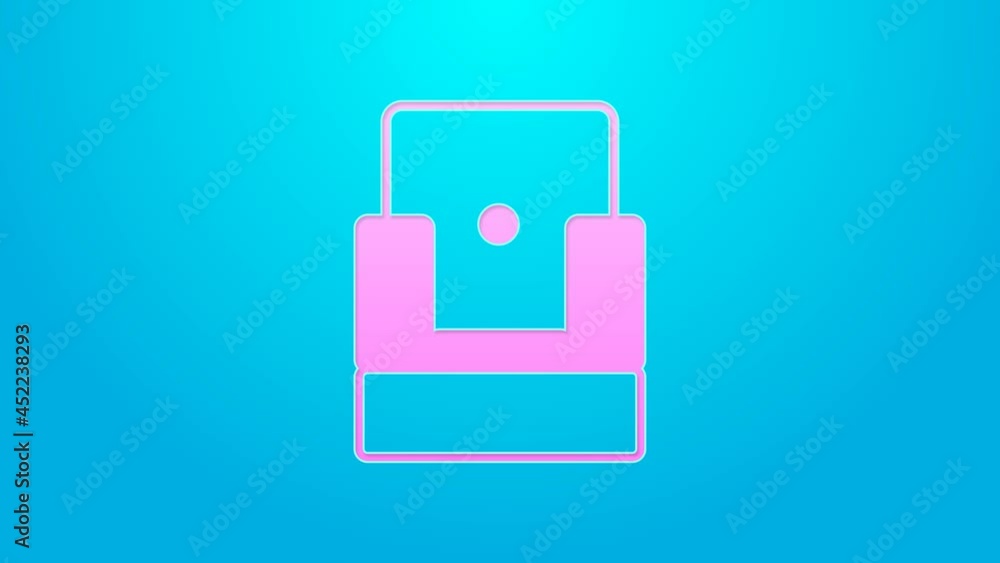Pink line Cinema chair icon isolated on blue background. 4K Video motion graphic animation Pink line Cinema chair icon isolated on blue background. 4K Video motion graphic animation