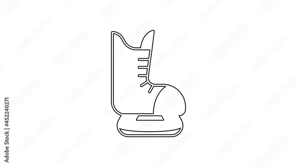 Black line Skates icon isolated on white background. Ice skate shoes icon. Sport boots with blades. 4K Video motion graphic animation Black line Skates icon isolated on white background. Ice skate shoes icon. Sport boots with blades. 4K Video motion graphic animation