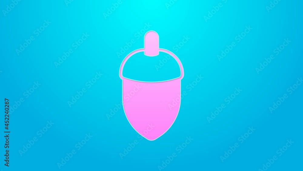 Pink line Acorn icon isolated on blue background. 4K Video motion graphic animation Pink line Acorn icon isolated on blue background. 4K Video motion graphic animation