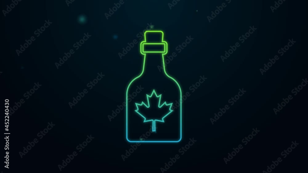 Glowing neon line Bottle of maple syrup icon isolated on black background. 4K Video motion graphic animation Glowing neon line Bottle of maple syrup icon isolated on black background. 4K Video motion graphic animation
