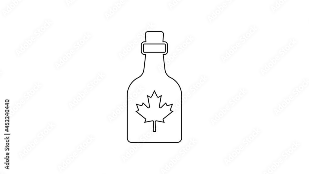 Black line Bottle of maple syrup icon isolated on white background. 4K Video motion graphic animation Black line Bottle of maple syrup icon isolated on white background. 4K Video motion graphic animation