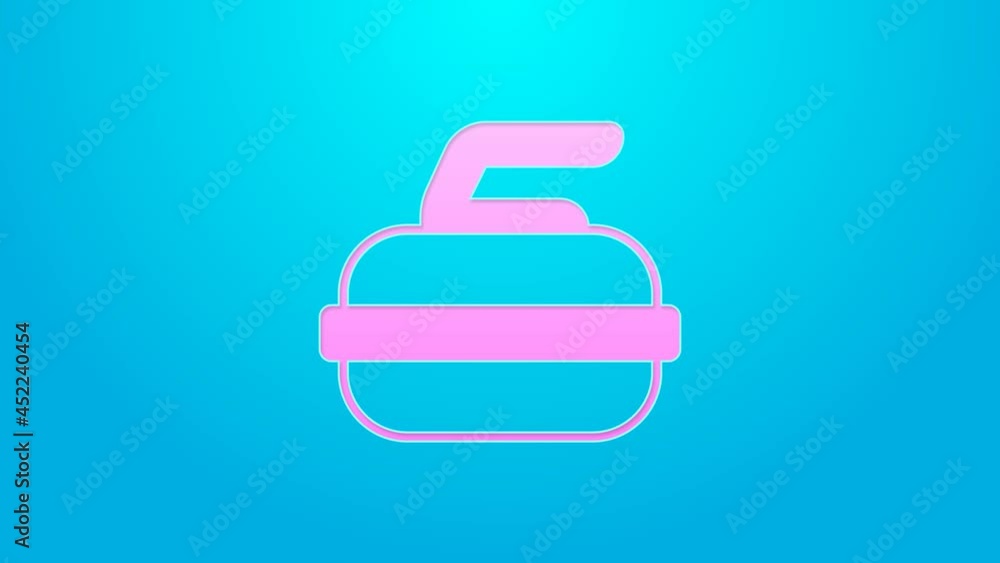 Pink line Stone for curling sport game icon isolated on blue background. Sport equipment. 4K Video motion graphic animation Pink line Stone for curling sport game icon isolated on blue background. Sport equipment. 4K Video motion graphic animation
