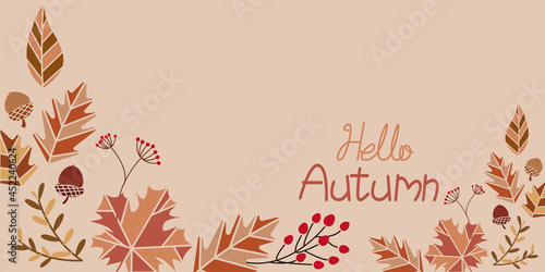 Autumn  background. Decorative Autumn leaves and berries illustration. Vector illustration. Web, banner, graphic design elements.