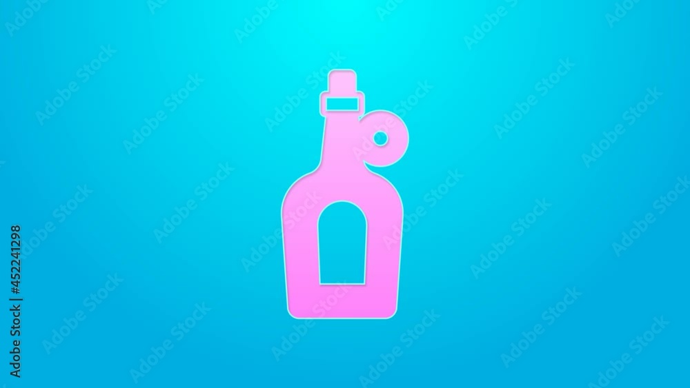 Pink line Bottle of maple syrup icon isolated on blue background. 4K Video motion graphic animation Pink line Bottle of maple syrup icon isolated on blue background. 4K Video motion graphic animation