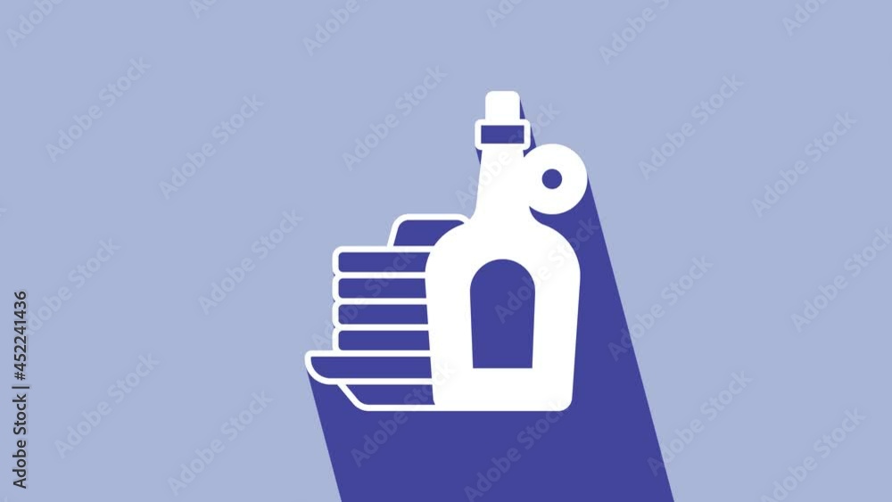 White Bottle of maple syrup with stack of pancakes icon isolated on purple background. 4K Video motion graphic animation White Bottle of maple syrup with stack of pancakes icon isolated on purple background. 4K Video motion graphic animation