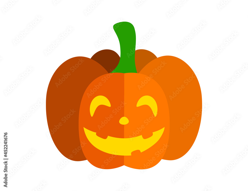 Halloween pumpkin with carved face. Halloween party decoration. Vector illustration isolated in white background