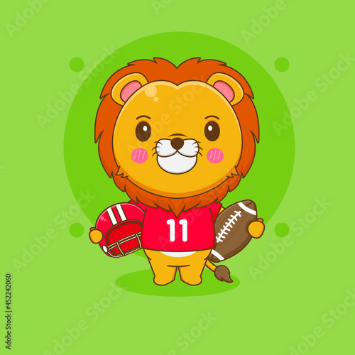 Cute lion football player cartoon illustration