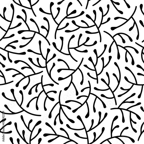 Floral ornament branches, plant stems, corals hand-drawn seamless vector pattern on a white background.