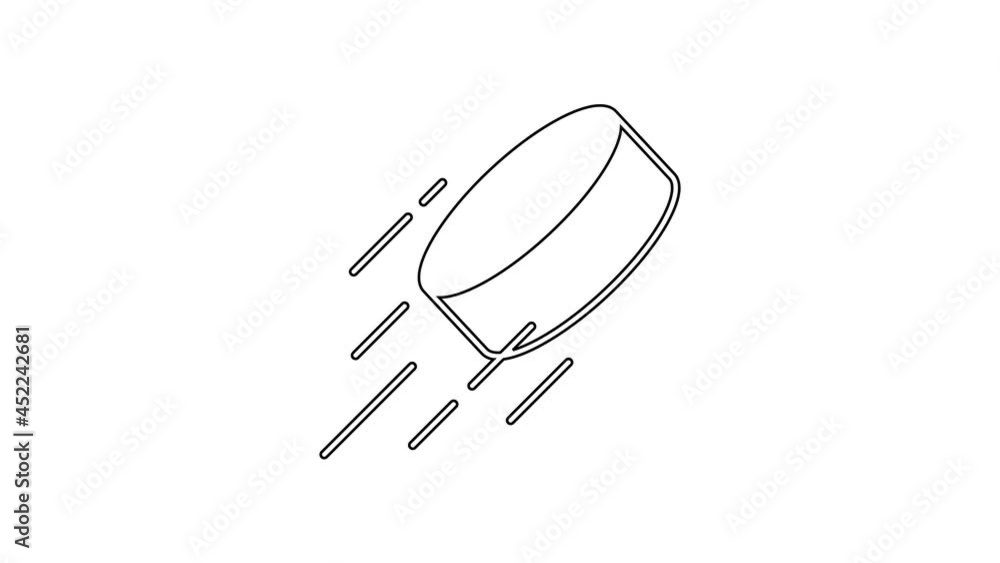 Black line Hockey puck icon isolated on white background. 4K Video motion graphic animation Black line Hockey puck icon isolated on white background. 4K Video motion graphic animation