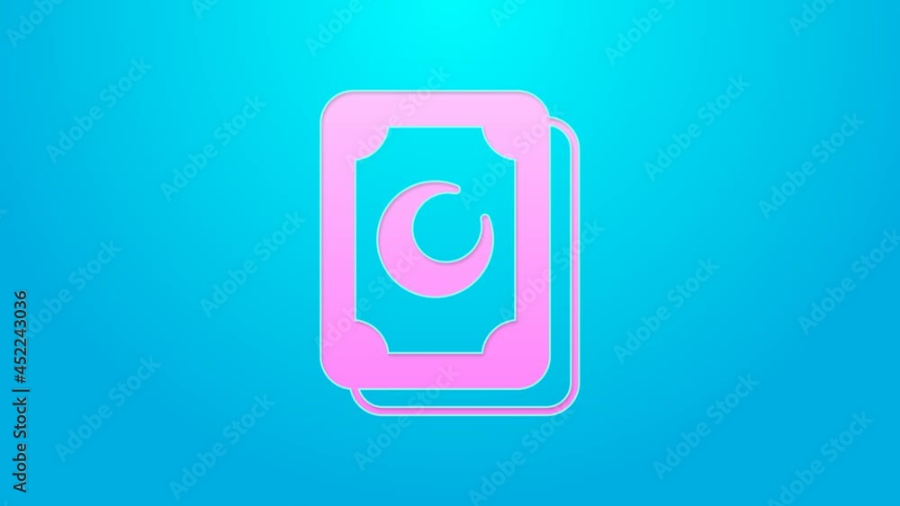 Pink line Tarot cards icon isolated on blue background. Magic occult set of tarot cards. 4K Video motion graphic animation Pink line Tarot cards icon isolated on blue background. Magic occult set of tarot cards. 4K Video motion graphic animation