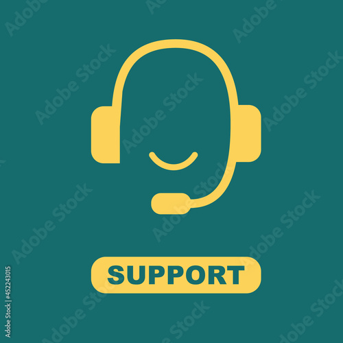 Headphones with speech icon sign symbol, logo vector illustration for web and mobile, copy paste, place for text.  24 hours Customer Technical Help Support Service callcenter for Telemarketers concept