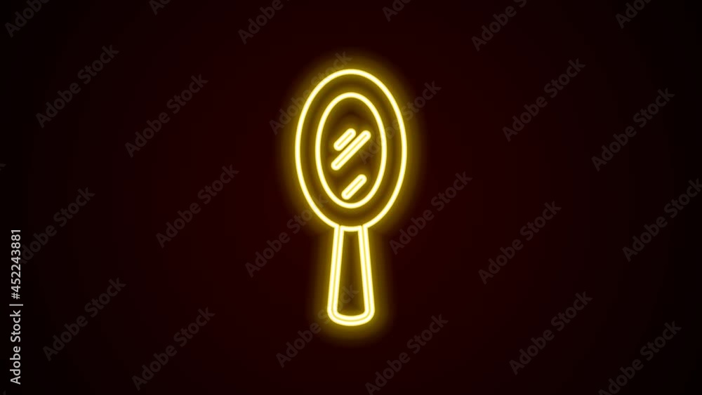 Glowing neon line Magic hand mirror icon isolated on black background. 4K Video motion graphic animation Glowing neon line Magic hand mirror icon isolated on black background. 4K Video motion graphic animation