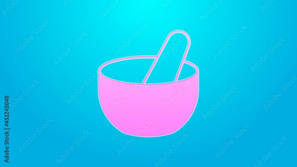Pink line Witch cauldron icon isolated on blue background. Happy Halloween party. 4K Video motion graphic animation Pink line Witch cauldron icon isolated on blue background. Happy Halloween party. 4K Video motion graphic animation