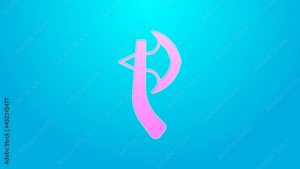 Pink line Wooden axe icon isolated on blue background. Lumberjack axe. Happy Halloween party. 4K Video motion graphic animation Pink line Wooden axe icon isolated on blue background. Lumberjack axe. Happy Halloween party. 4K Video motion graphic animation