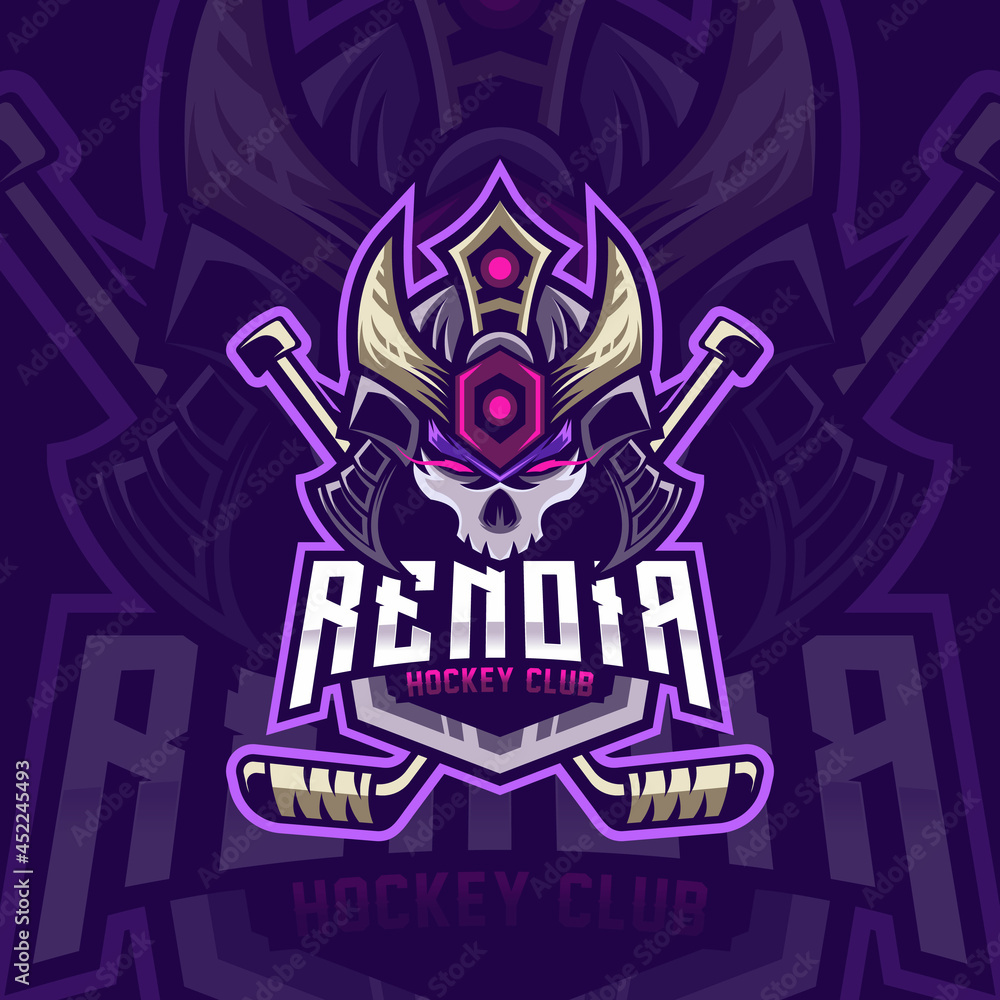 Samurai Head Mascot Logo Design Illustration For Hockey Club Samurai Head Mascot Logo Design Illustration For Hockey Club