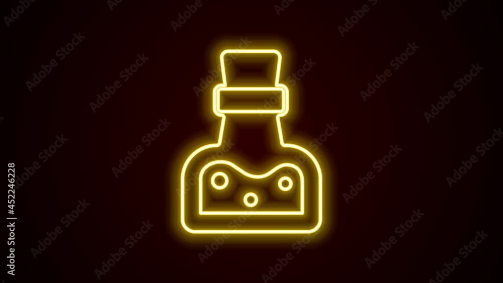 Glowing neon line Bottle with potion icon isolated on black background. Flask with magic potion. Happy Halloween party. 4K Video motion graphic animation Glowing neon line Bottle with potion icon isolated on black background. Flask with magic potion. Happy Halloween party. 4K Video motion graphic animation