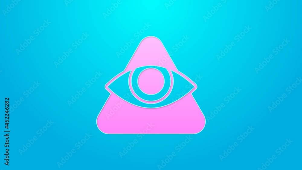 Pink line Masons symbol All-seeing eye of God icon isolated on blue background. The eye of Providence in the triangle. 4K Video motion graphic animation Pink line Masons symbol All-seeing eye of God icon isolated on blue background. The eye of Providence in the triangle. 4K Video motion graphic animation