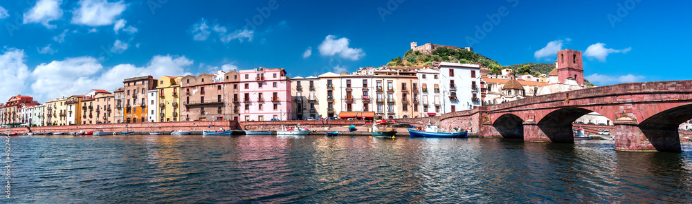 anoramic view of Bosa, above in the background the Malaspina Castle, Oristano - Sardinia 