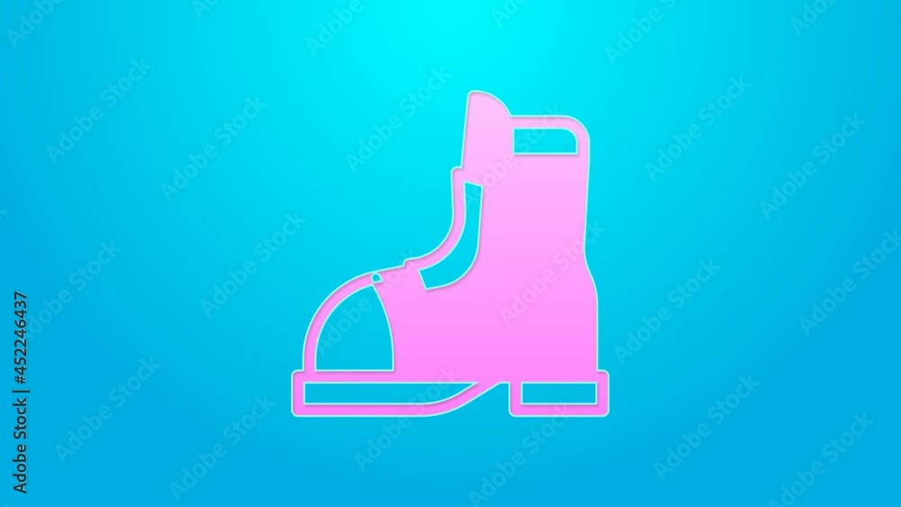 Pink line Hunter boots icon isolated on blue background. 4K Video motion graphic animation Pink line Hunter boots icon isolated on blue background. 4K Video motion graphic animation