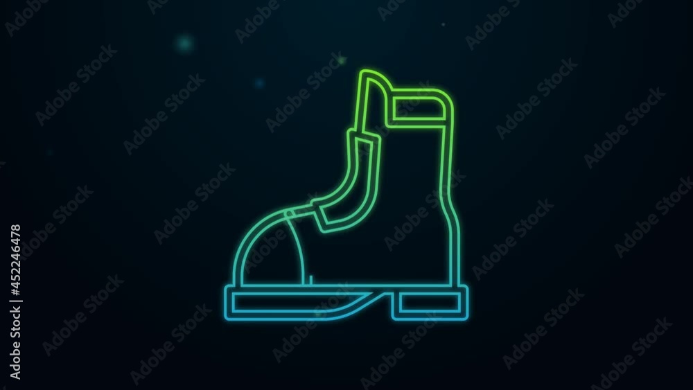 Glowing neon line Hunter boots icon isolated on black background. 4K Video motion graphic animation Glowing neon line Hunter boots icon isolated on black background. 4K Video motion graphic animation