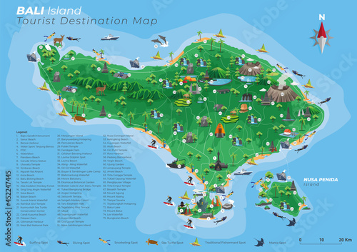 Fotografie, Obraz Bali Tourist Destination Map with Details