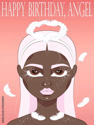 Postcard dark-skinned girl angel 