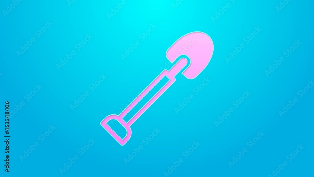 Pink line Shovel icon isolated on blue background. Gardening tool. Tool for horticulture, agriculture, farming. 4K Video motion graphic animation Pink line Shovel icon isolated on blue background. Gardening tool. Tool for horticulture, agriculture, farming. 4K Video motion graphic animation
