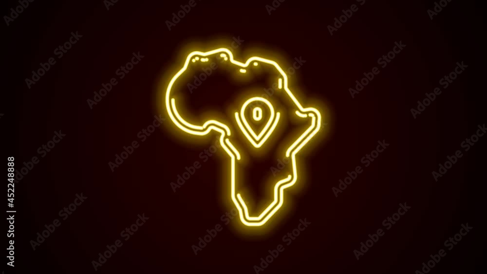 Glowing neon line Map of Africa icon isolated on black background. 4K Video motion graphic animation Glowing neon line Map of Africa icon isolated on black background. 4K Video motion graphic animation