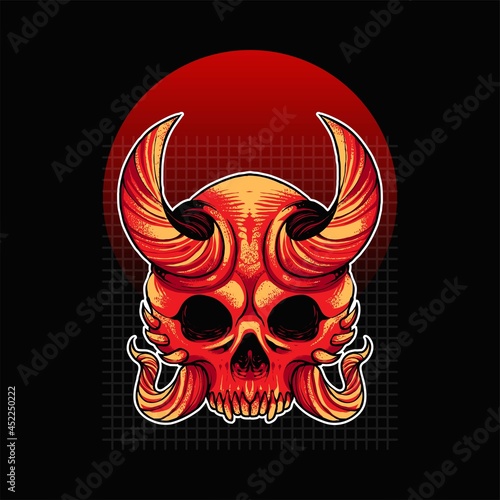 Slika na platnu oni Skull Illustration with ornament premium vector
