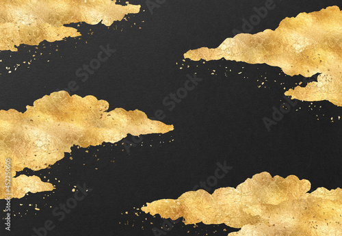 背景 テクスチャ 高級感 金色 金屏風 金紙 年賀状 正月 和紙 和柄 壁紙 筆 アート 黒地 photo
