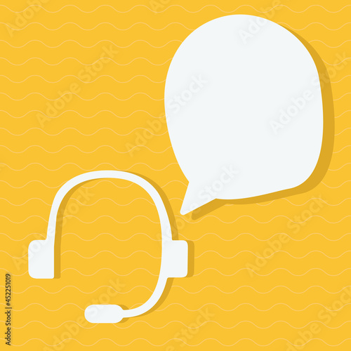 Headphones with speech icon sign symbol, logo vector illustration for web and mobile, copy paste, place for text.  24 hours Customer Technical Help Support Service callcenter for Telemarketers concept