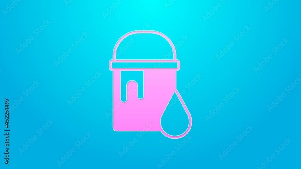 Pink line Paint bucket icon isolated on blue background. 4K Video motion graphic animation Pink line Paint bucket icon isolated on blue background. 4K Video motion graphic animation