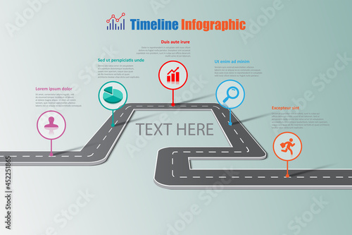 Business roadmap timeline infographic template with pointers designed for abstract background milestone modern diagram process technology digital marketing data presentation chart Vector illustration