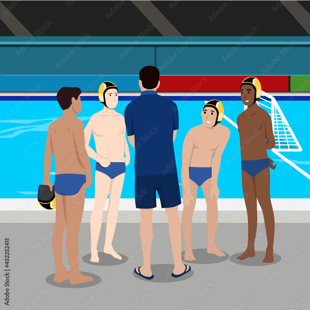 A vector illustration of water polo athletes in a meeting before match for sport competition series A vector illustration of water polo athletes in a meeting before match for sport competition series